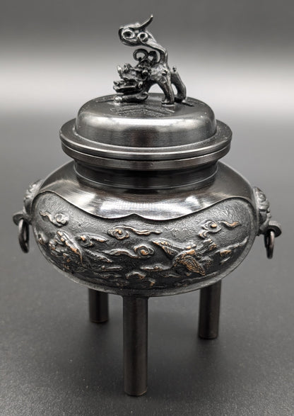 VINTAGE INCENSE BURNER with Lion and Crane by ZUIHOU TRUE JAPANESE ARTISAN